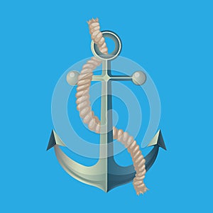 Anchor with Rope Vector Illustration Isolated