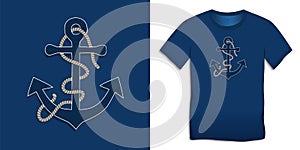 Anchor with roppe, marine t-shirt graphics design, blue background