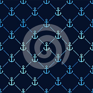 Anchor seamless pattern. Anchors texture. Repeat blue background. Repeated marine pattern. Nautical ship or sail boat for design p