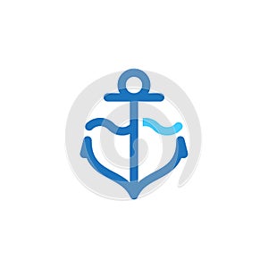 Anchor Ship Cruise Boat Nautical Sea Marine Wave Line Logo