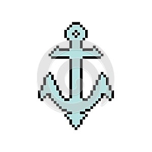 Anchor ship pixel art. 8 bit Vector illustration