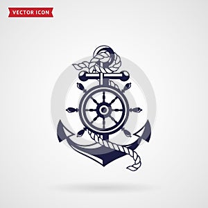 Anchor and steering wheel. Vector design element.