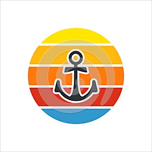 Anchor with sunrise logo design concept