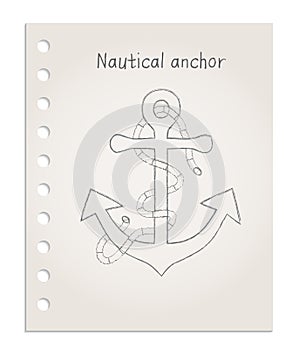 Anchor symbol icon, realistic clean sheet of paper torn from block