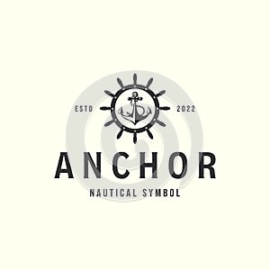 anchor with vintage style logo vector template design, nautical style logo illustration