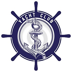 Anchor and wheel emblem sign symbol vector illustration sketch isolated