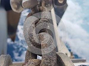 Anchor winch with anchor bottom and sea with waves bottom