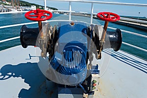 Anchor windlass on forecastle of boat