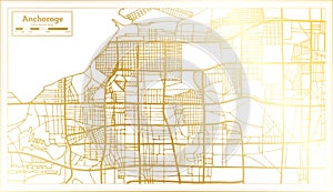 Anchorage Alaska USA City Map in Retro Style in Golden Color. Outline Map