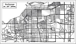 Anchorage Alaska USA City Map in Retro Style. Outline Map.