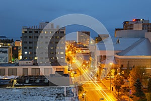 Anchorage downtown at night, Alaska, AK, USA