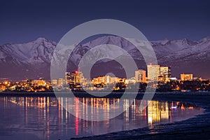 Anchorage Skyline on Winter Twilight