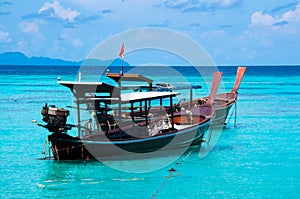 Anchored longtail taxi long tail boat,lipe island