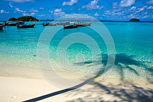 Anchored longtail taxi long tail boat,lipe island