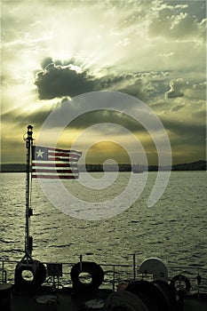 Anchored ship with liberian flag