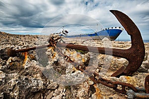 Anchored shipwreck in Malta