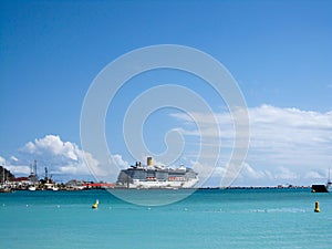 Anchored transatlantic ship