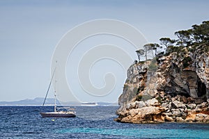 Anchored yacht in bay of Portals Vells in Mallorca photo