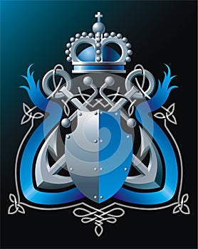 Anchors, crown and blue ribbon