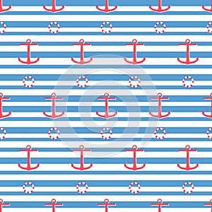 Anchors and rescue buoy seamless pattern