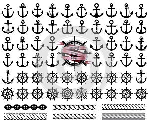 Anchors, rudders icons, and ropes patterns.