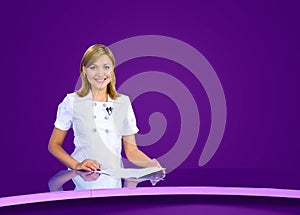 Anchorwoman violet tv studio photo