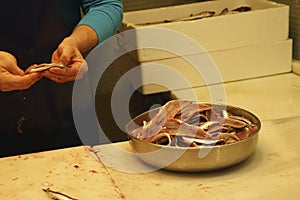 Anchovies for sale in the Mercado