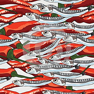 Anchovy chili match seamless pattern photo