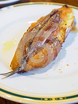 Anchovy fillets pintxo. Donostia, San Sebastian cuisine