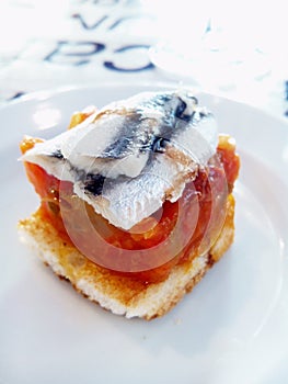 Anchovy Pincho de anchoa. Basque Country cuisine. Spanish gastronomy. photo