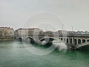 The ancien bridge and the river rhone of lyon old town, Lyon, France