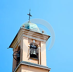 ancien clock tower in italy europe old stone and bell