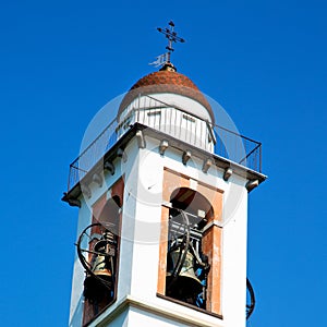 ancien clock tower in italy europe old stone and bell