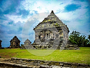Ancien Hindu temple with dramatic sky and clouds