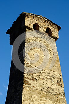 Ancient abandoned fortress tower in Upper Svaneti,Georgia