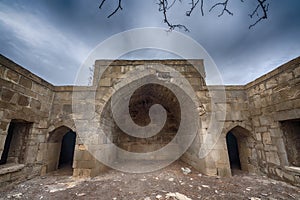 The ancient abandoned Garachi caravanserai, refers to the XIV century, located in Azerbaijan photo