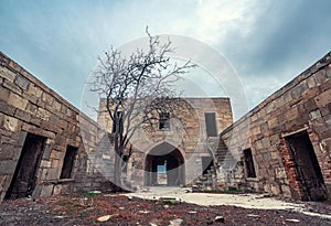 The ancient abandoned Garachi caravanserai, refers to the XIV century, located in Azerbaijan photo