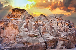 Ancient abandoned rock city of Petra in Jordan