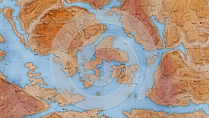 Ancient abstract earth relief map with big data and connections. Generated conceptual vector elevation map. Isolines of photo
