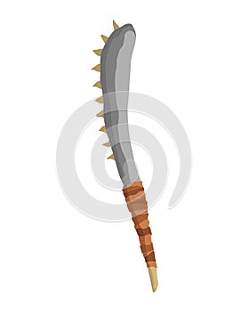 Ancient age stone tool for hunting or work. Cartoon mace, prehistoric caveman instrument. Vector illustration of