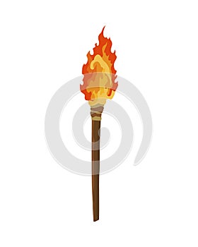 Ancient age stone tool for hunting or work. Cartoon torch, prehistoric caveman instrument. Vector illustration of