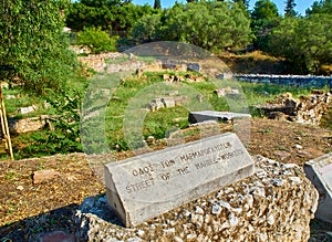 Ancient Agora of Athens with the Acropolis in background. Greece.