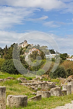 Ancient agora ruins and Observatory of Athens