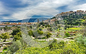 Ancient Agora Stoa Parthenon Acropolis Athens Greece