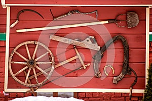 ancient agricultural tools. historical exhibition