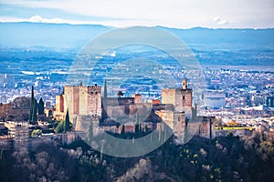 Ancient Alhambra morning view, UNESCO world heritage site in Granada