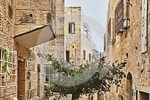 Ancient Alley in Jewish Quarter, Jerusalem. Israel. Photo in old color image style