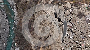 Ancient Altit Fort In Karimabad, Hunza Valley In Gilgit Baltistan, Pakistan. 12 century Fortress - Aerial Drone Shot