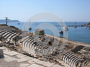 Ancient amphitheater on the sea in Turkey.