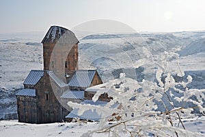 Ancient Ani city is very beautiful in winter... Tigran Honents church  among winter landscape